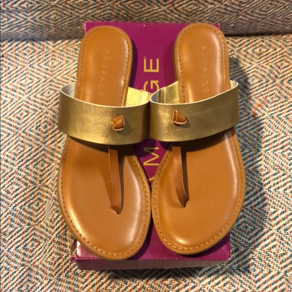 Women’s Tan & Gold Sandals; Sz. 9-1/2 - Picture 1 of 3